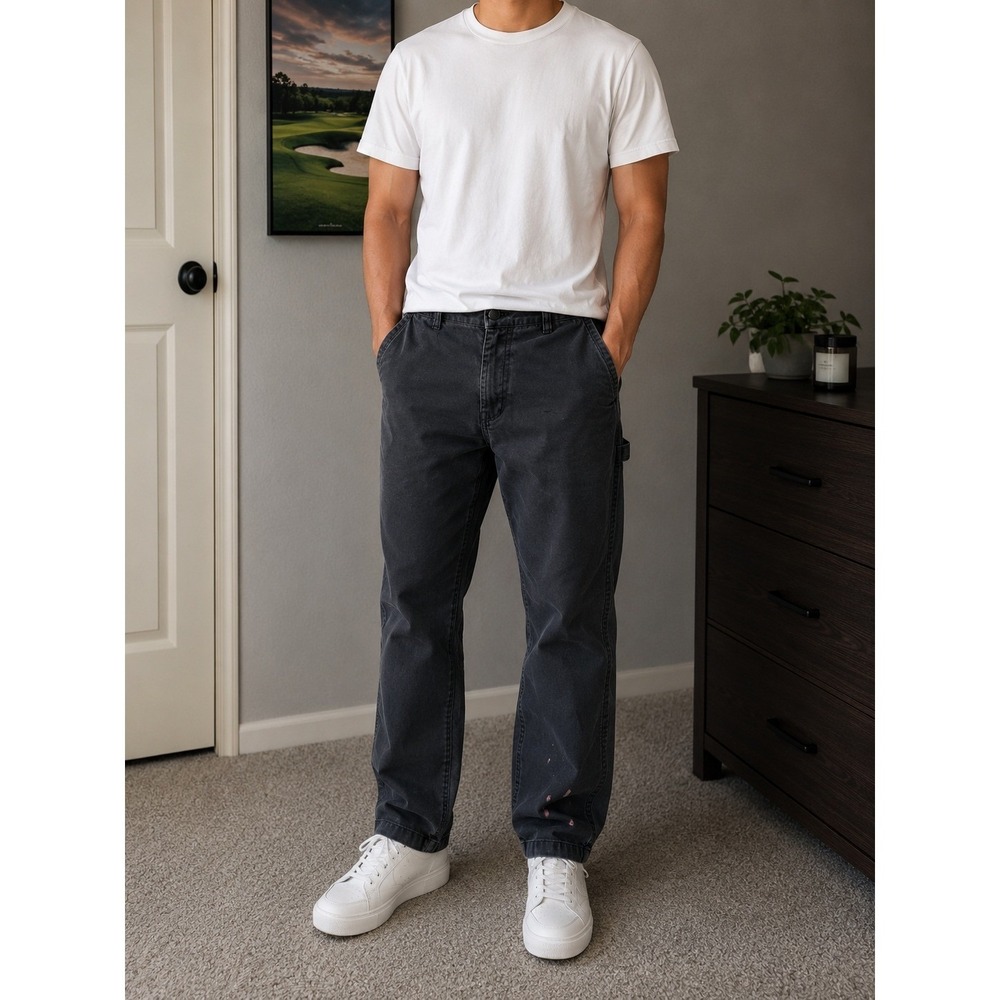 Dockers Relaxed Fit paint Splatter Mens 36x32 Gray Cotton Chinos 406131410
